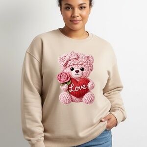 Valentine's Day Bear (Faux Fluffy crochet( Sweatshirt New Cute overload S M L XL